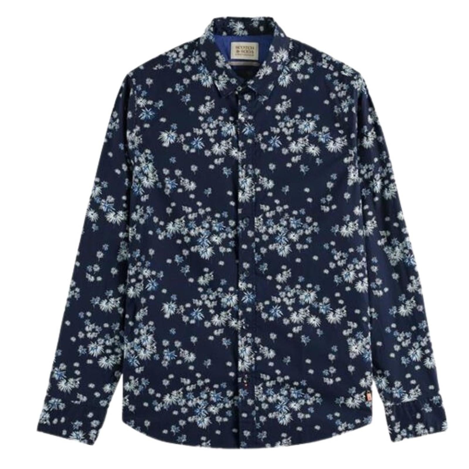 Scotch & Soda Slim Fit Poplin Fireworks Button Up Shirt Navy Size XL Retail $195