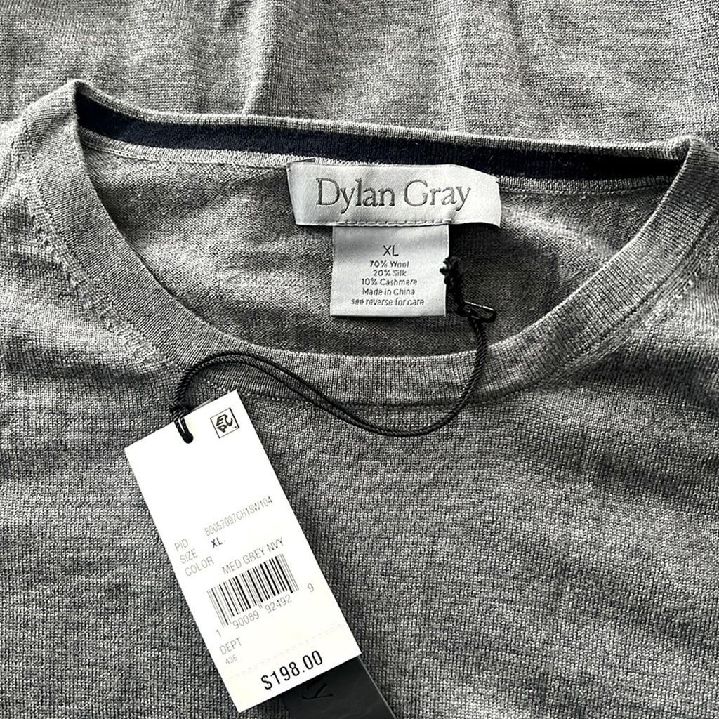Dylan Gray Crewneck Sweater in Medium Grey, Size XL NEW w/Tag $198
