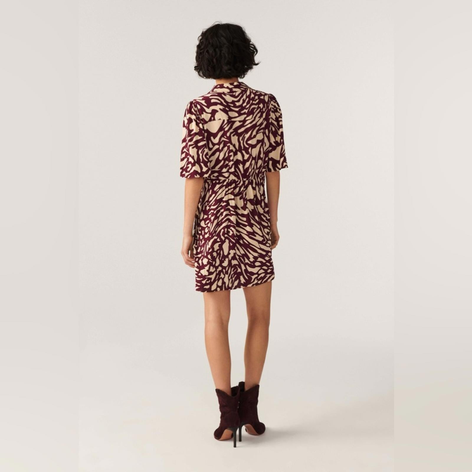 NEW ba&sh Groove Graphic Print Shirt Dress, Bordeaux Size 3/L Retail $295