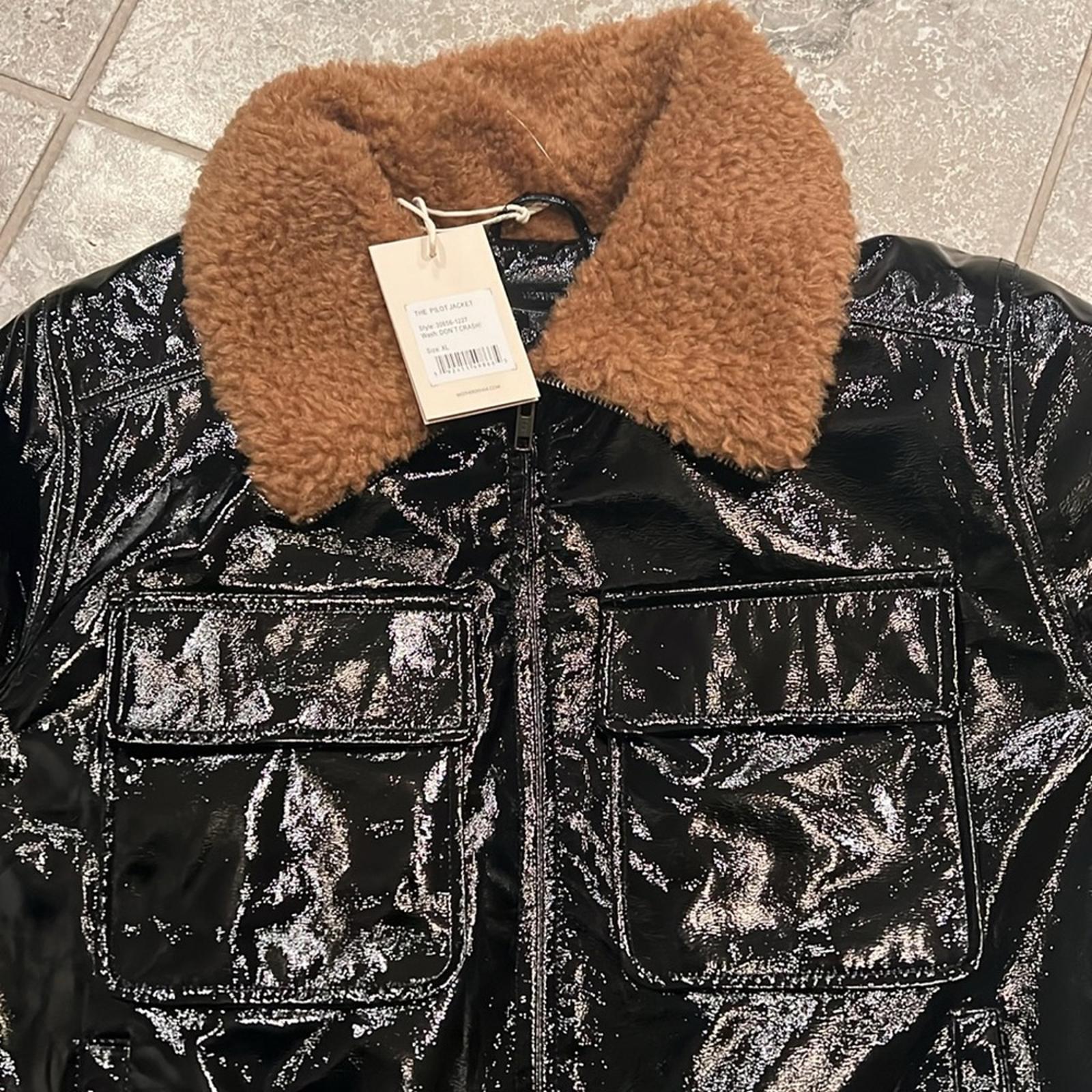 Mother Pilot Faux Patent Leather Jacket in Black, Size XL New w/Tag $395