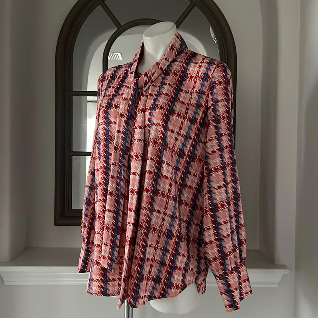 Gracia Aztec Print Long Sleeve Button Down Top, Size L New w/Tag $92