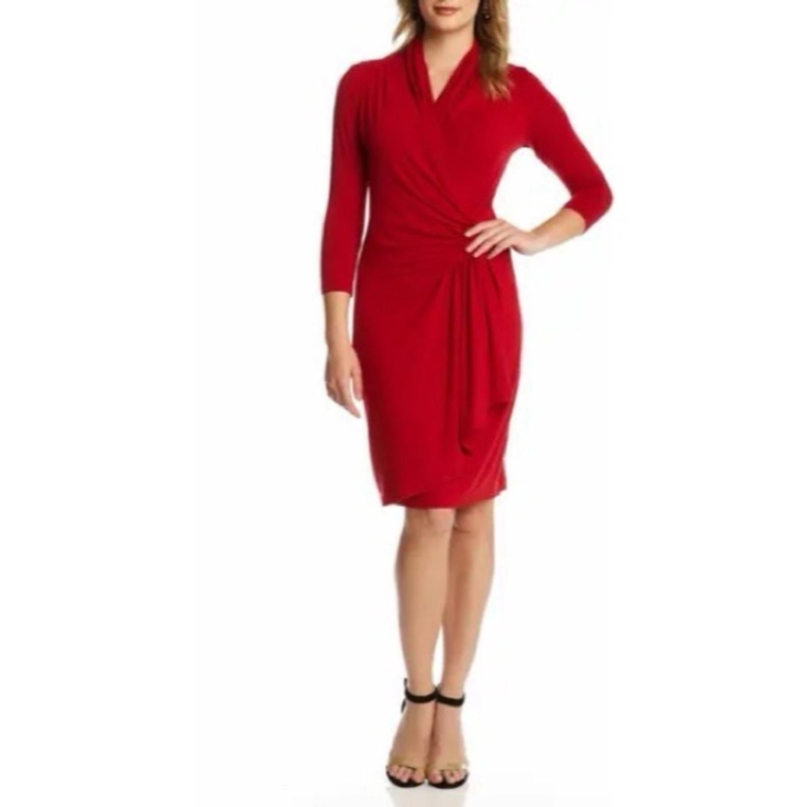 Karen Kane Cascade Faux Wrap Dress in Red, Size XS New w/Tag