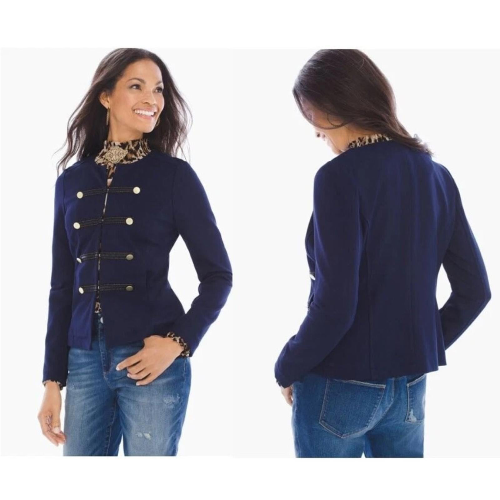 Chico's Military Long Sleeve Jacket in Deep Navy, Size 3 (16/18), Retail $149