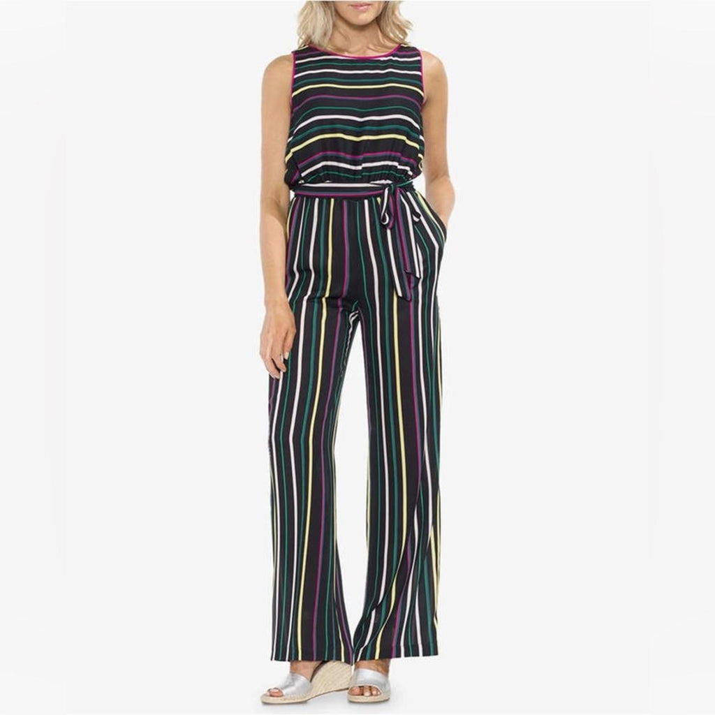 Vince Camuto Striped Jumpsuit in Black Multi, Size XL
