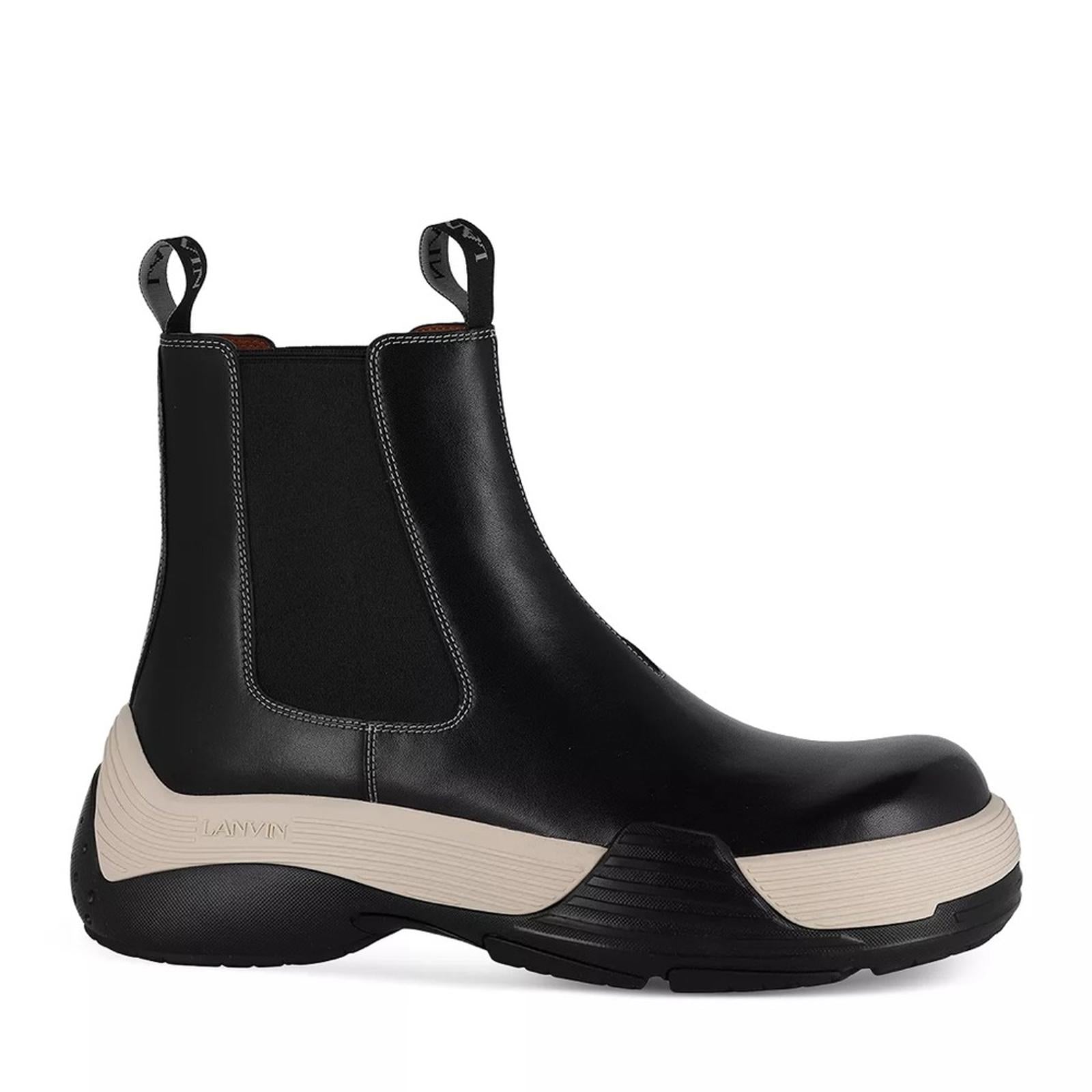 LANVIN Flash-X Bold Pull On Chelsea Boots, Black Size 44 New in Box + DustBag