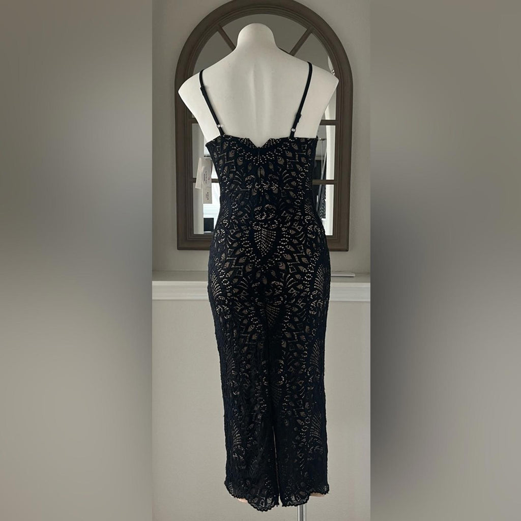 Aqua Lace Halter Midi Dress in Black/Nude, NWT, Size 2, Retail $278