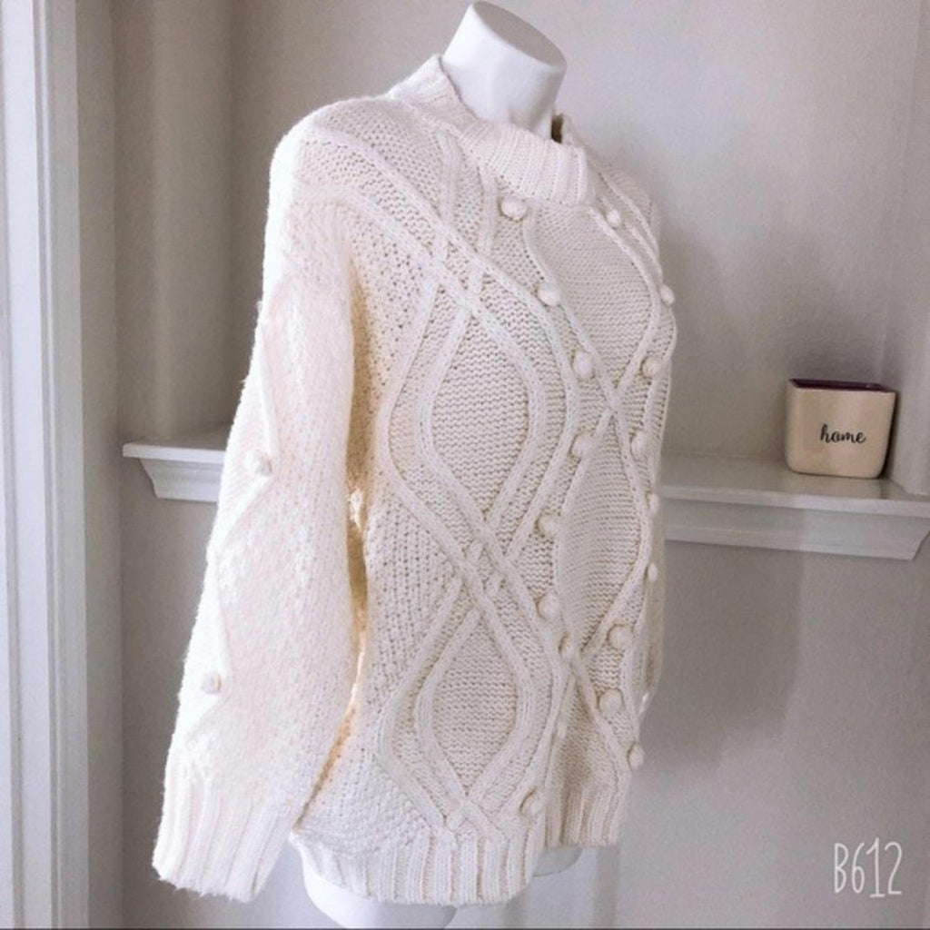 Barney's NY Co-Op Sweater Pom-Pom Oversized Knit Pullover, Size L New w/Tag