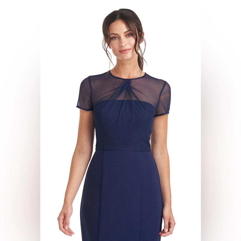 JS Collection Short Sleeve Illusion Cocktail Sheath Dress Navy Size 2 NWT $178