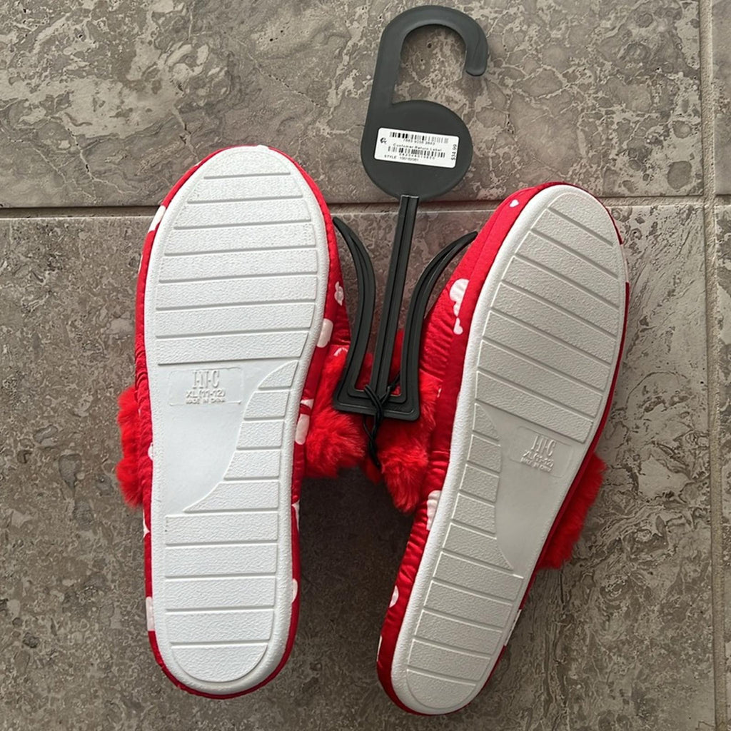 INC Hearts Faux-Fur-Trim Slippers in Red/White Size XL(11-12) New w/Tag