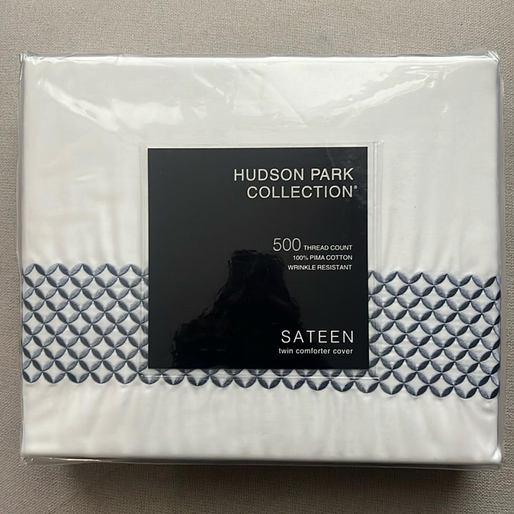 Hudson Park Collection Blue 500TC Embroidered Geo Duvet Cover, Twin NWT $340