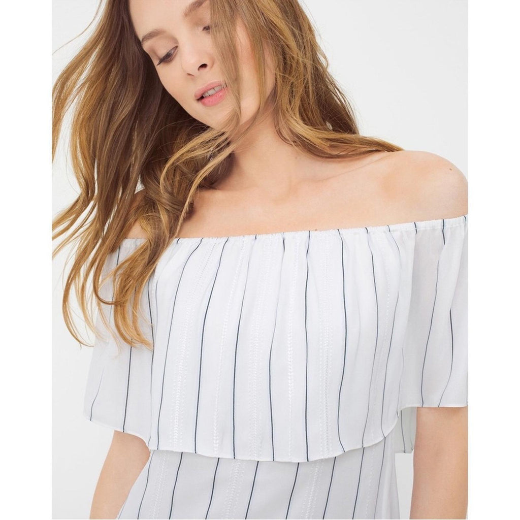 WHBM Off-The-Shoulder Stripe Blouse, White Blue Size XS Retail $99