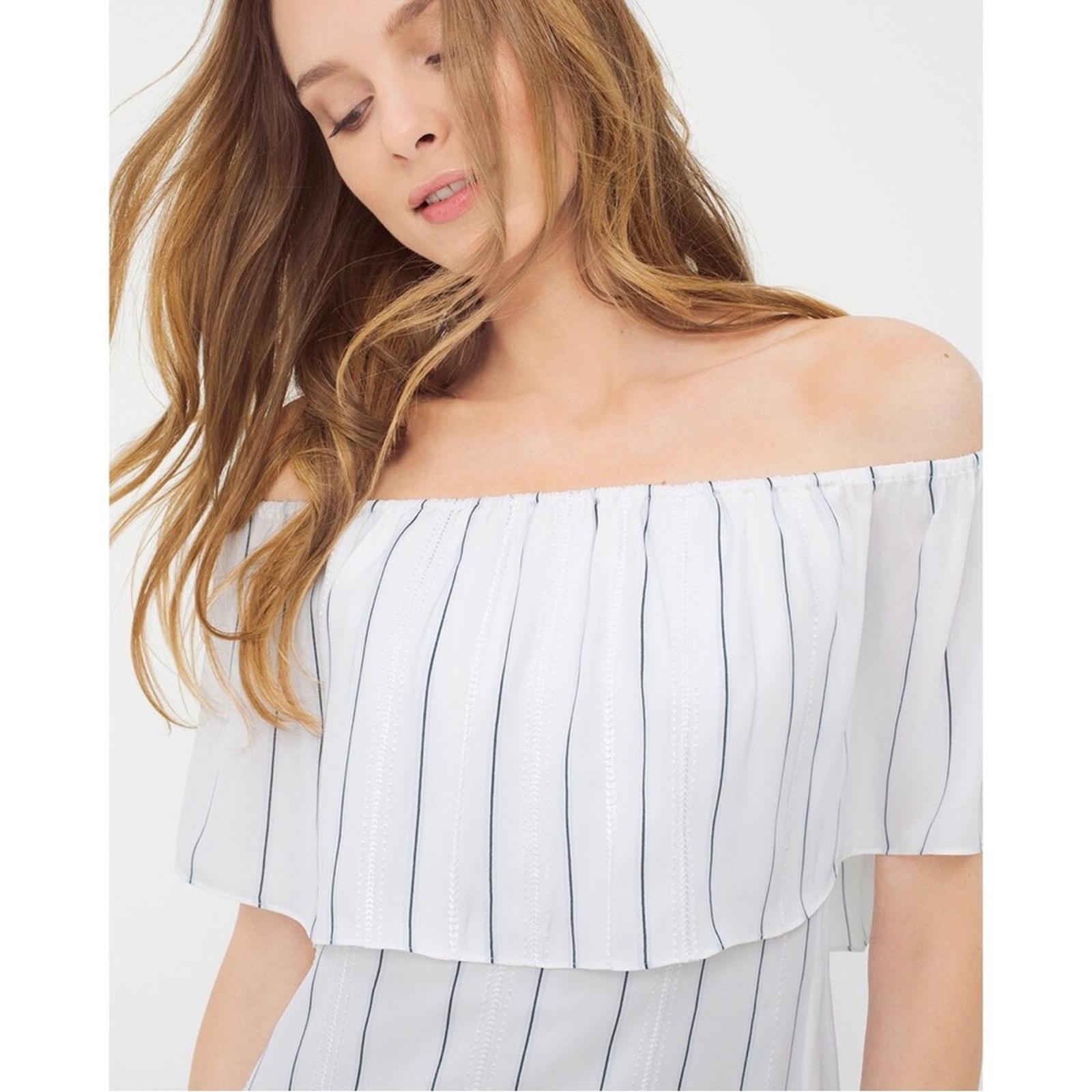 WHBM Off-The-Shoulder Stripe Blouse, White Blue Size XS Retail $99