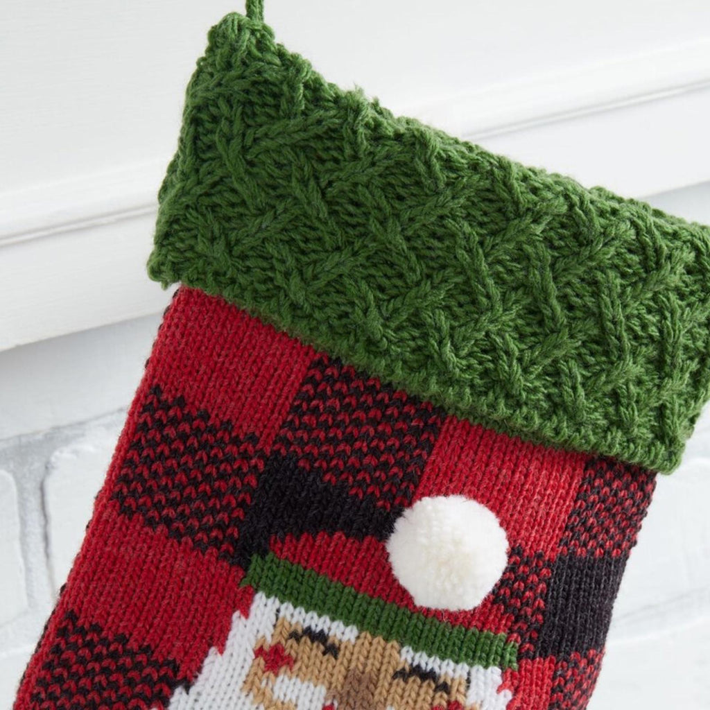 Red and Green Knit Lumberjack Santa Christmas Stocking, New w/Tag
