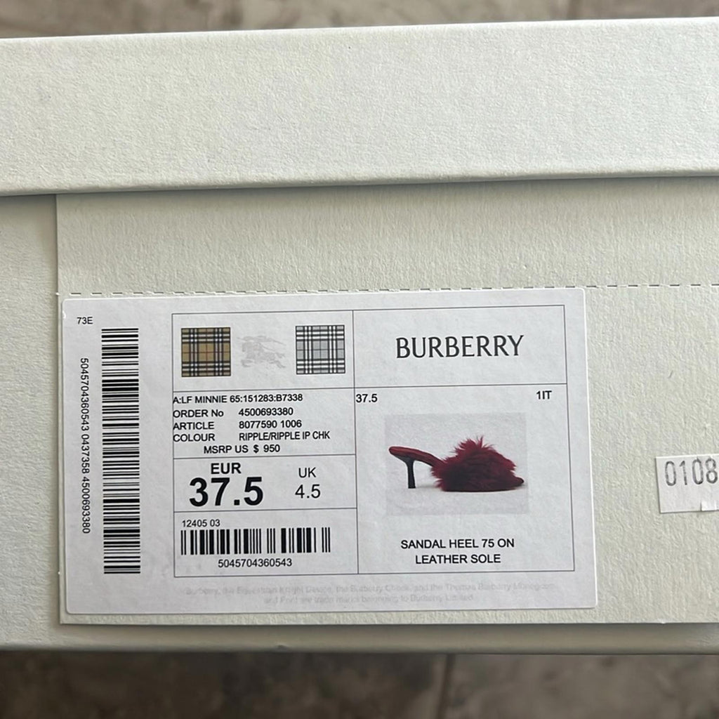 Burberry Minnie 65 Slip On High Heel Sandals, Size 37.5 NEW in Box $950