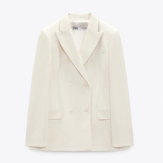 ZARA Tailored Double-Breasted Blazer, Cream White Size XL New w/Tag $149