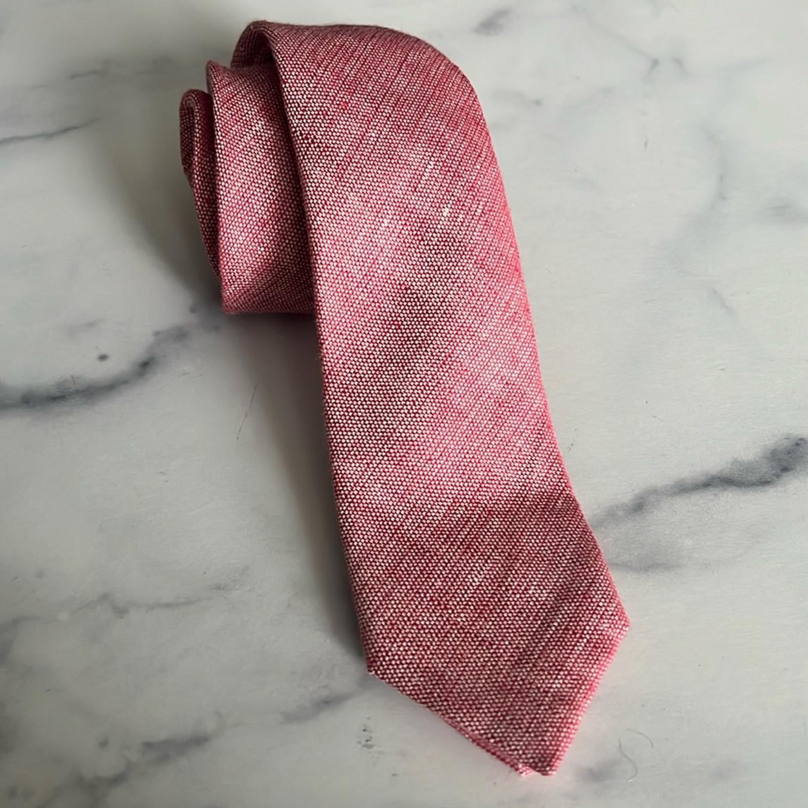 Zegna Lino Linen Medium Red Solid Neck Tie, One Size, New w/Tag