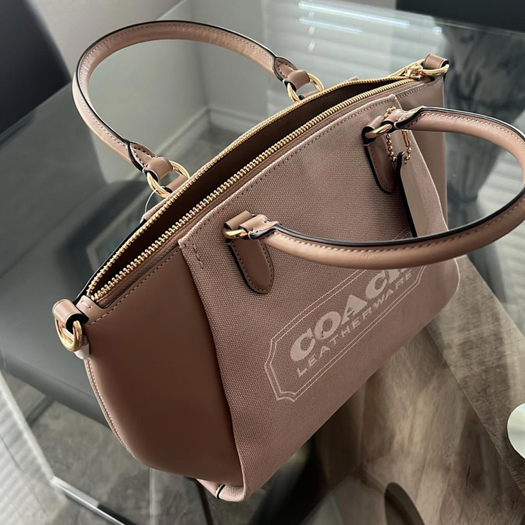 NEW Coach Badge Jacquard Elise Satchel in Chalk Taupe