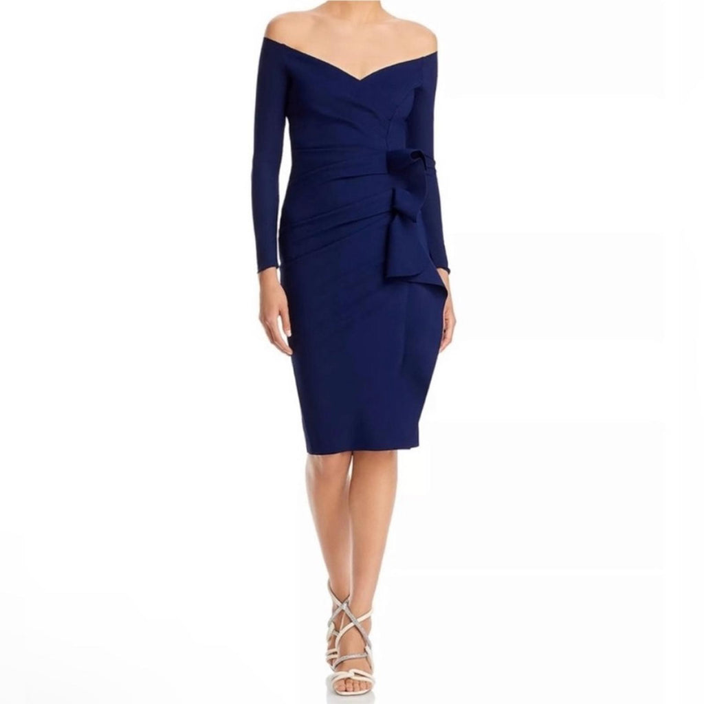 Chiara Boni La Petite Robe Silveria Off-the-Shoulder Dress in Navy, NWT, Size 6