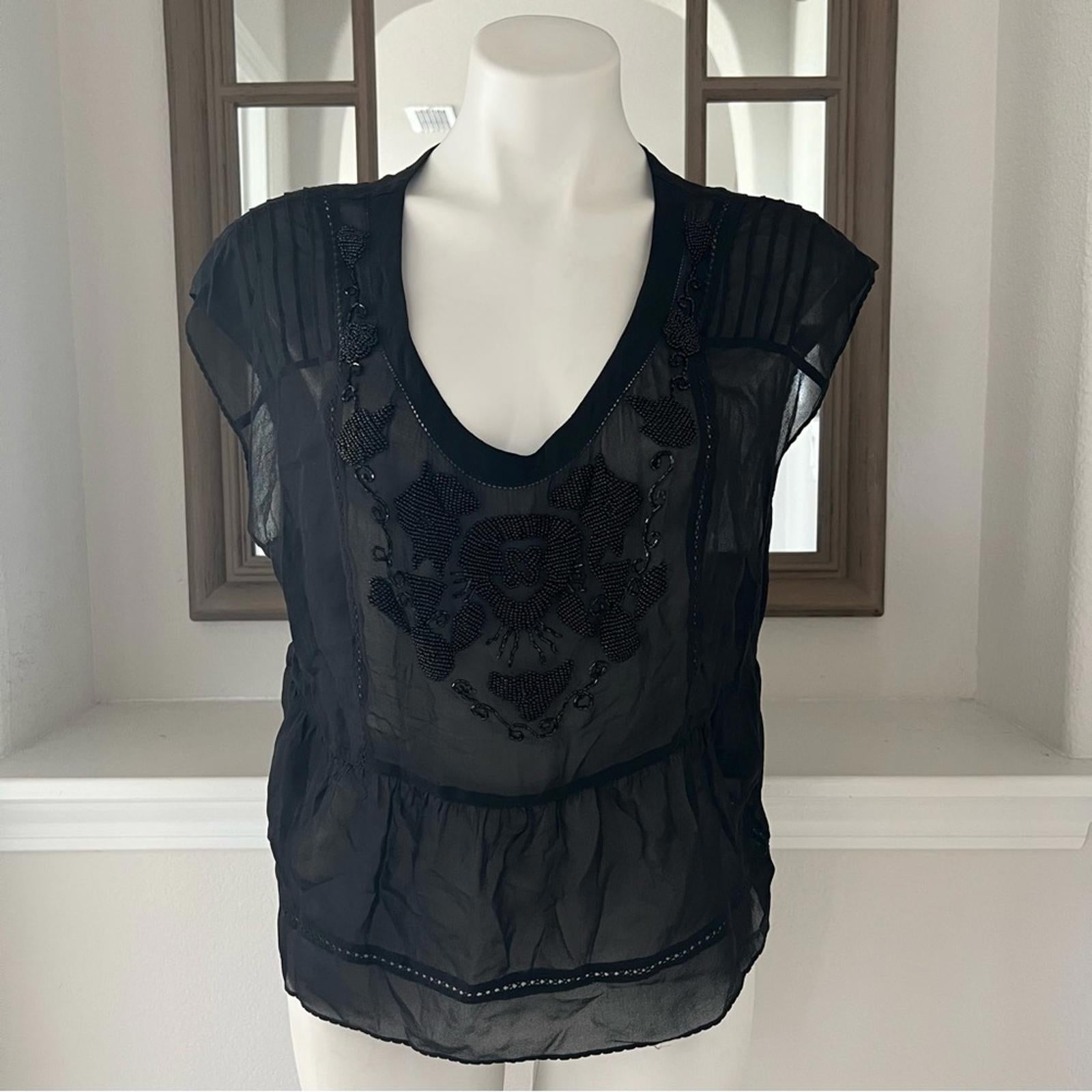 7 For All Mankind Black Sheer Blouse, 100% Silk Size M, New w/o Tag