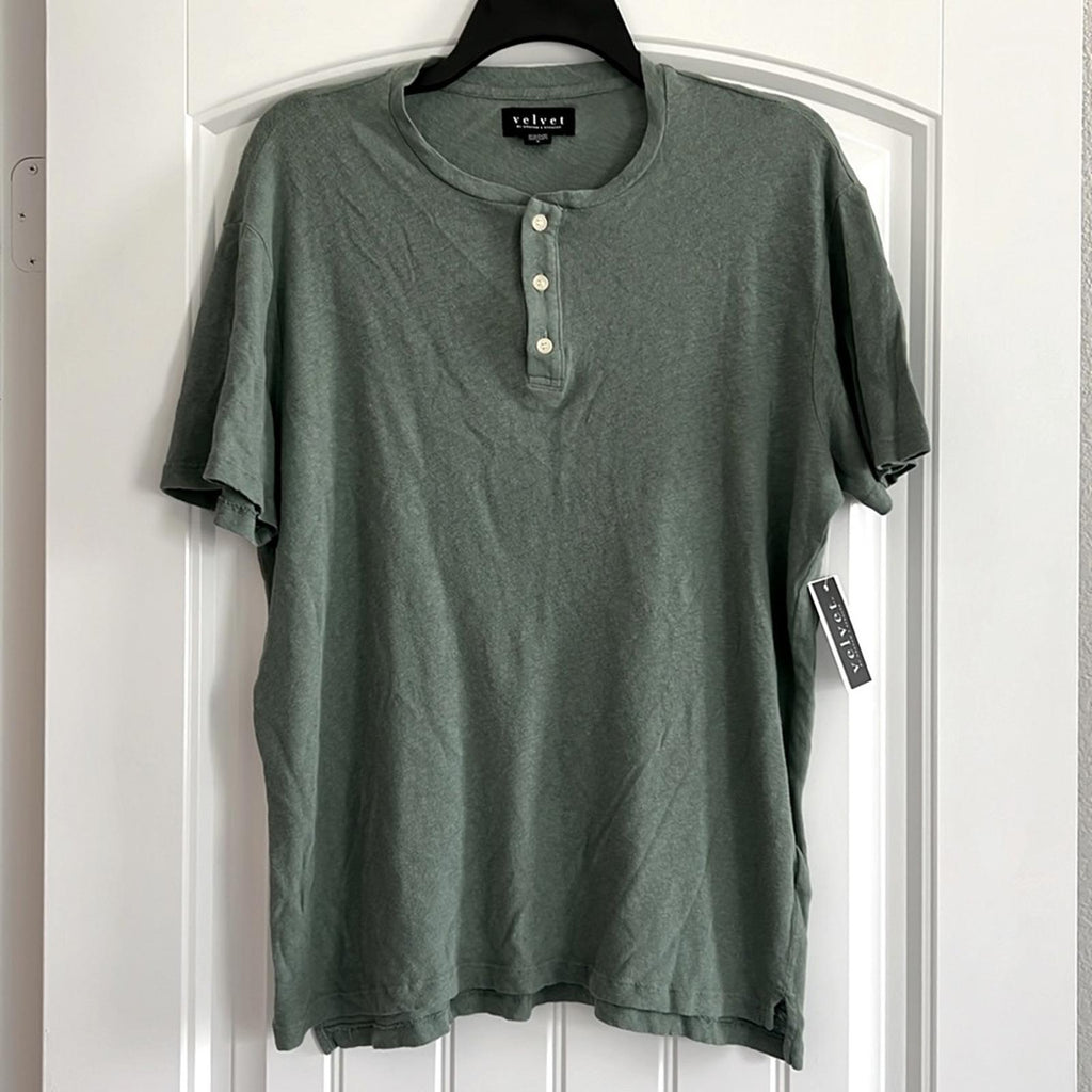 Velvet by Graham & Spencer Lionel Cotton & Linen Solid Henley, Size S New w/Tag