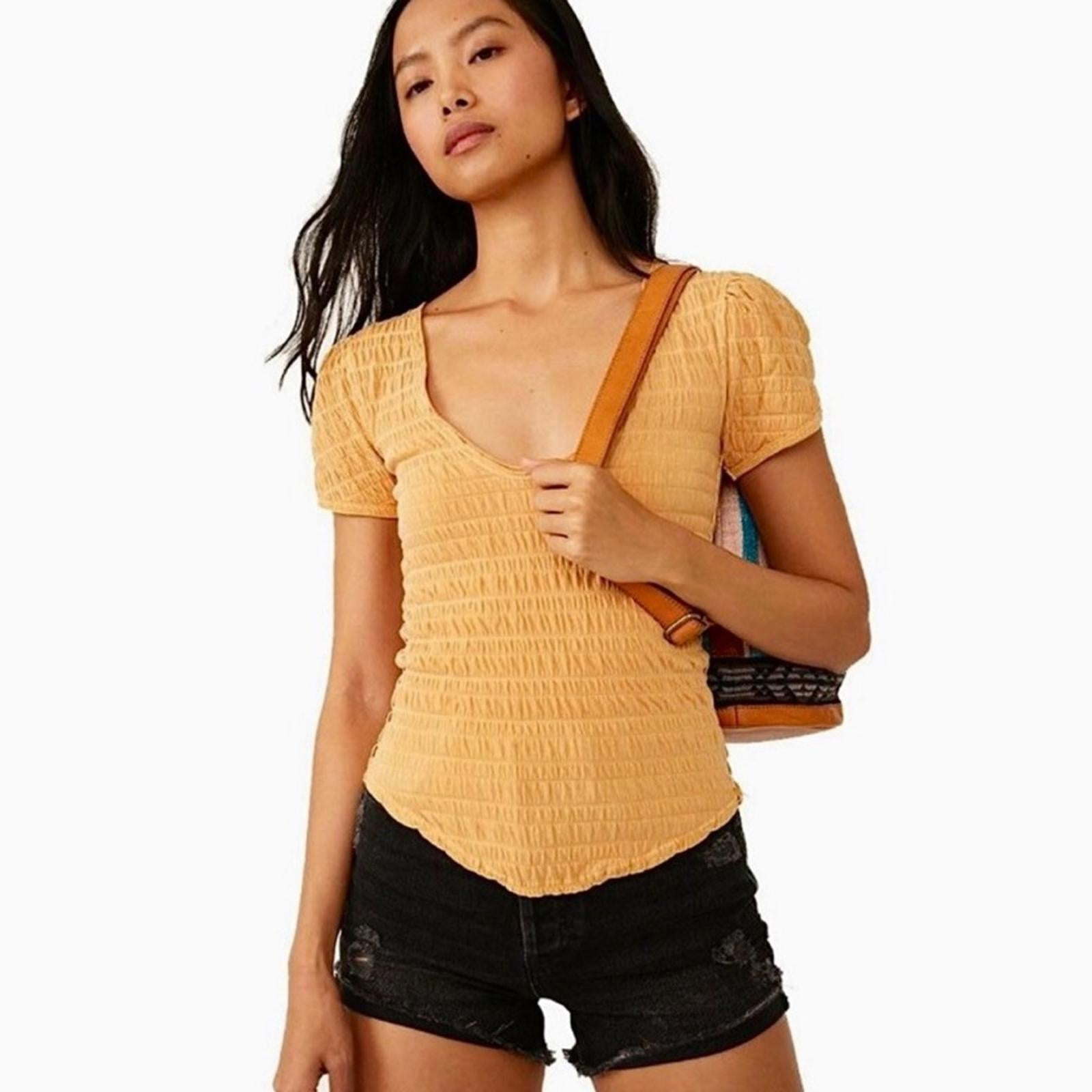 Free People Sugar Cube Smocked Tee, Size S New w/Tag