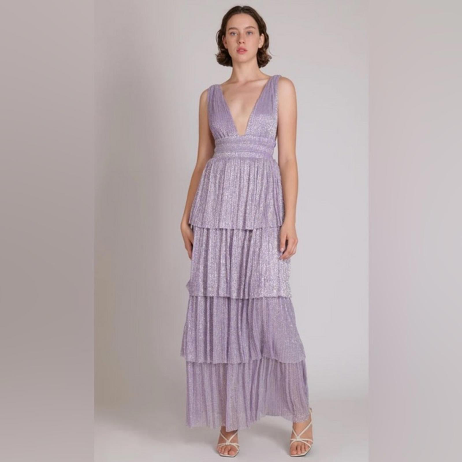 Sabina Musayev Alpha Pleated Knit Layered Maxi Dress, Lilac/Purple Size XL NEW