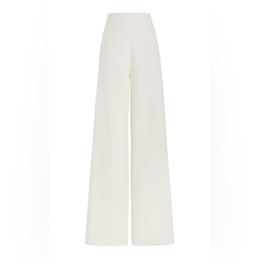 Sergio Hudson Silk Satin-Trimmed Wool-Blend Crepe Wide-Leg Pants Size2 NWT $1225