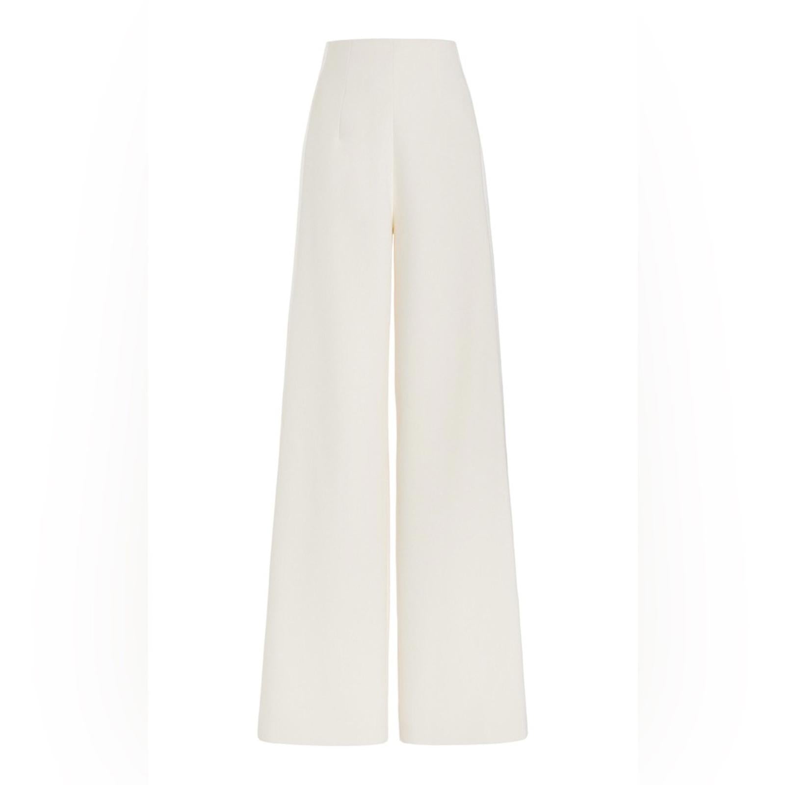 Sergio Hudson Silk Satin-Trimmed Wool-Blend Crepe Wide-Leg Pants Size2 NWT $1225