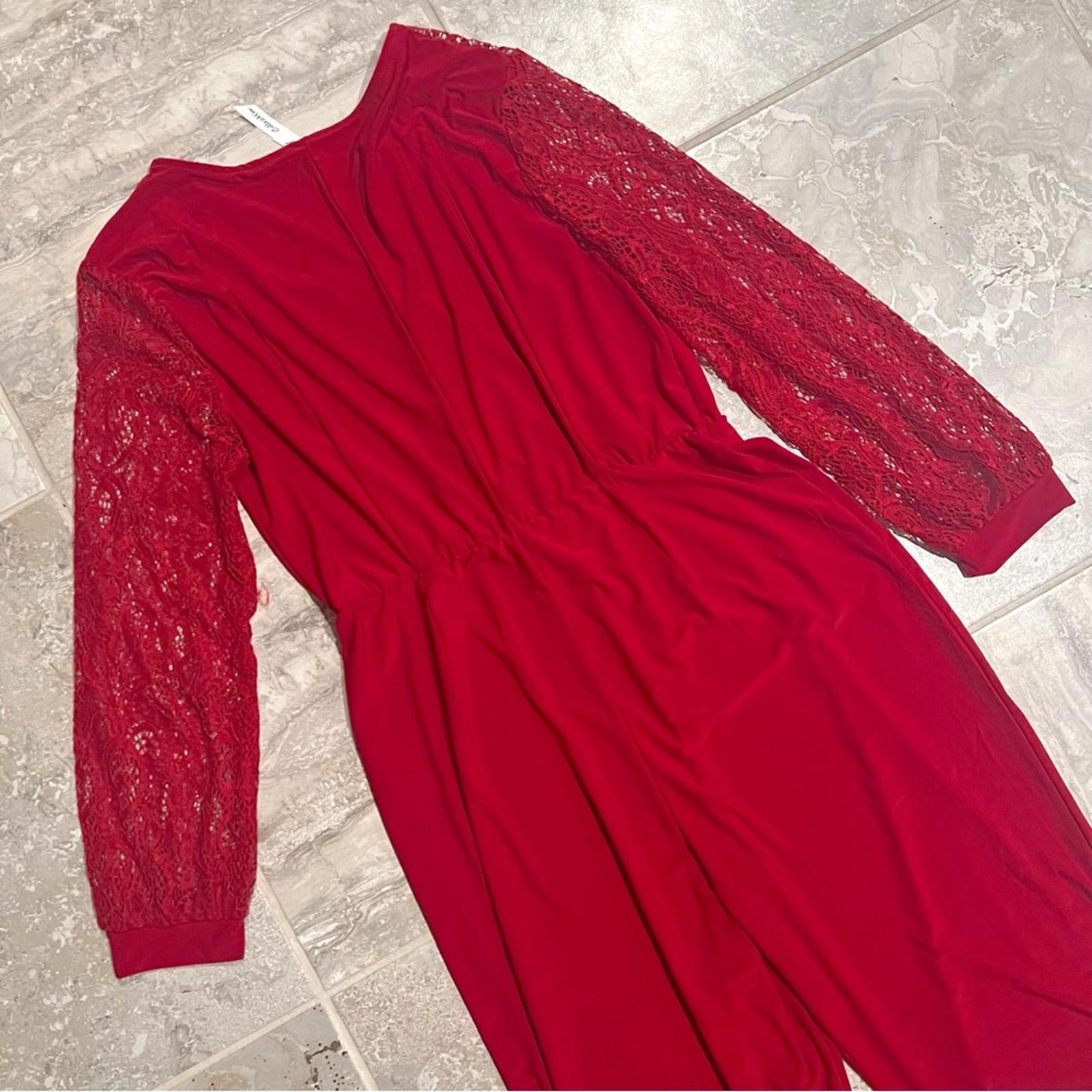 NEW NY Collection Jumpsuit with Lace Sleeves, Red Size XL New w/o Tag