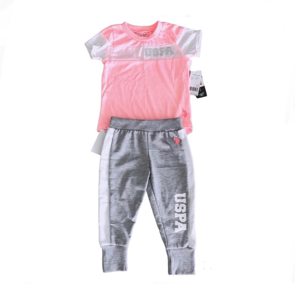U.S. Polo Assn. 2-Piece Set Top & Pant in Grey/Pink Size 4T New w/Tag