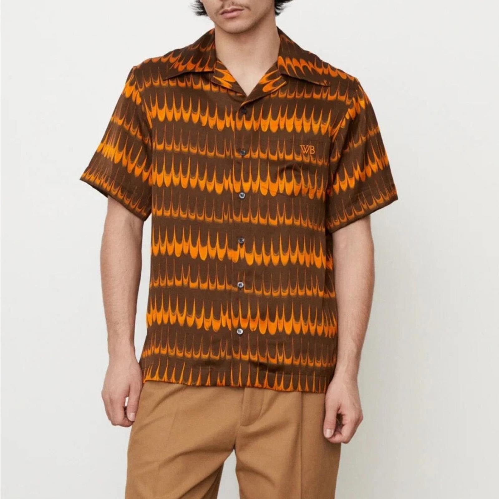 Wales Bonner Rhythm Short Sleeve Shirt in Brown Orange, NWT, Size 46