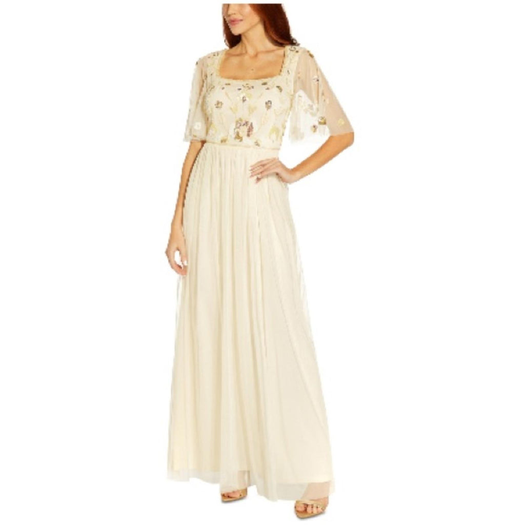 NWT Adrianna Papell Beaded Long Dress, Sand Shell Size 8 New w/Tag Retail $279