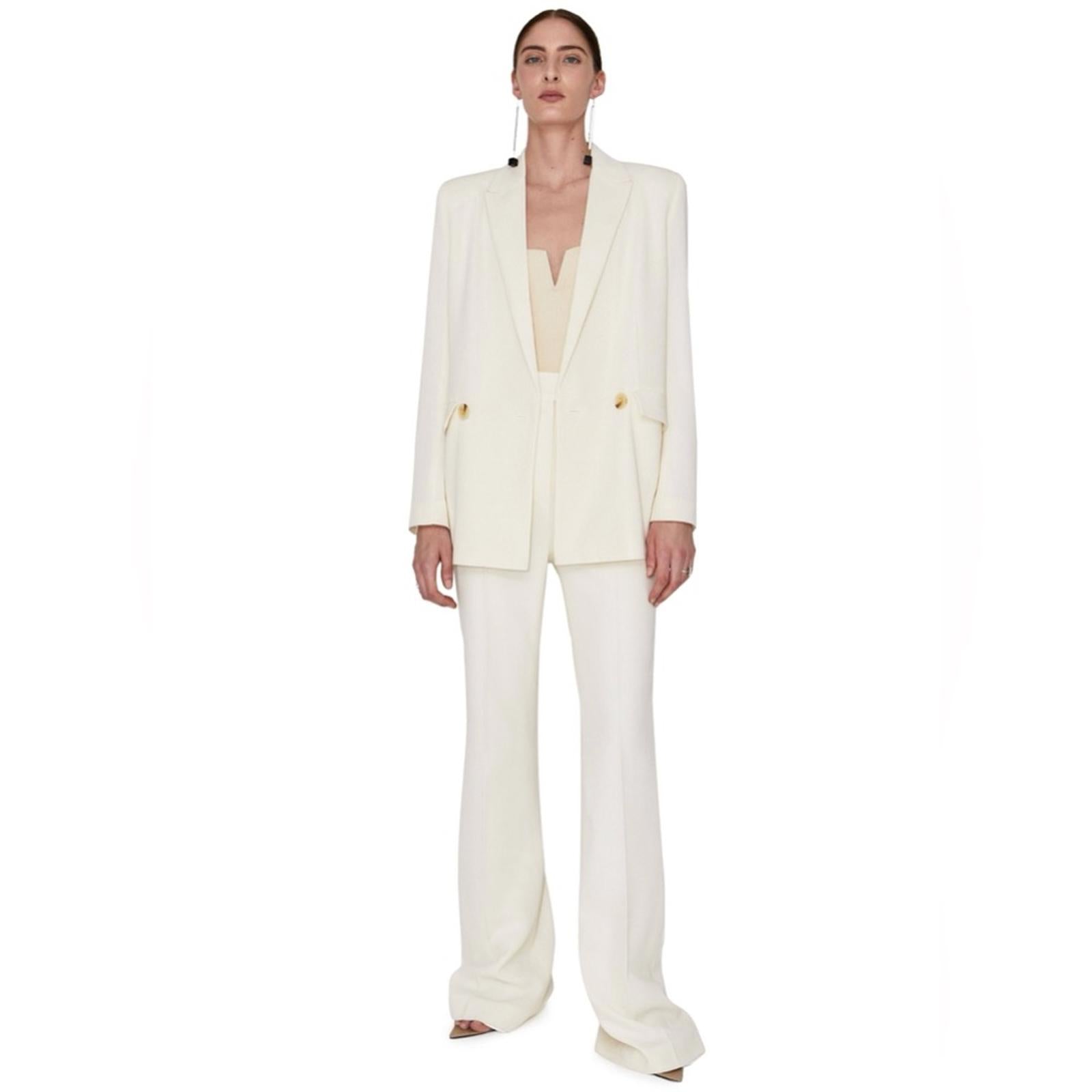 Galvan London Spinal Chain Embellished Blazer in Off White/Silver, NWT, Size 2