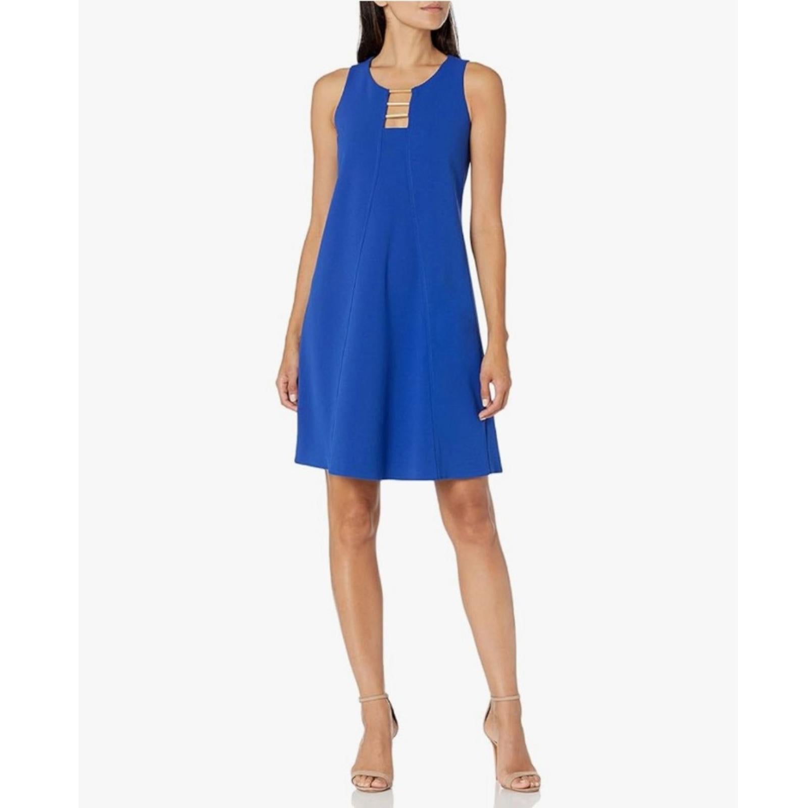 Nine West Cool Crepe Cut Out Neck Trapeze Dress in Blue, NWT, Size 4