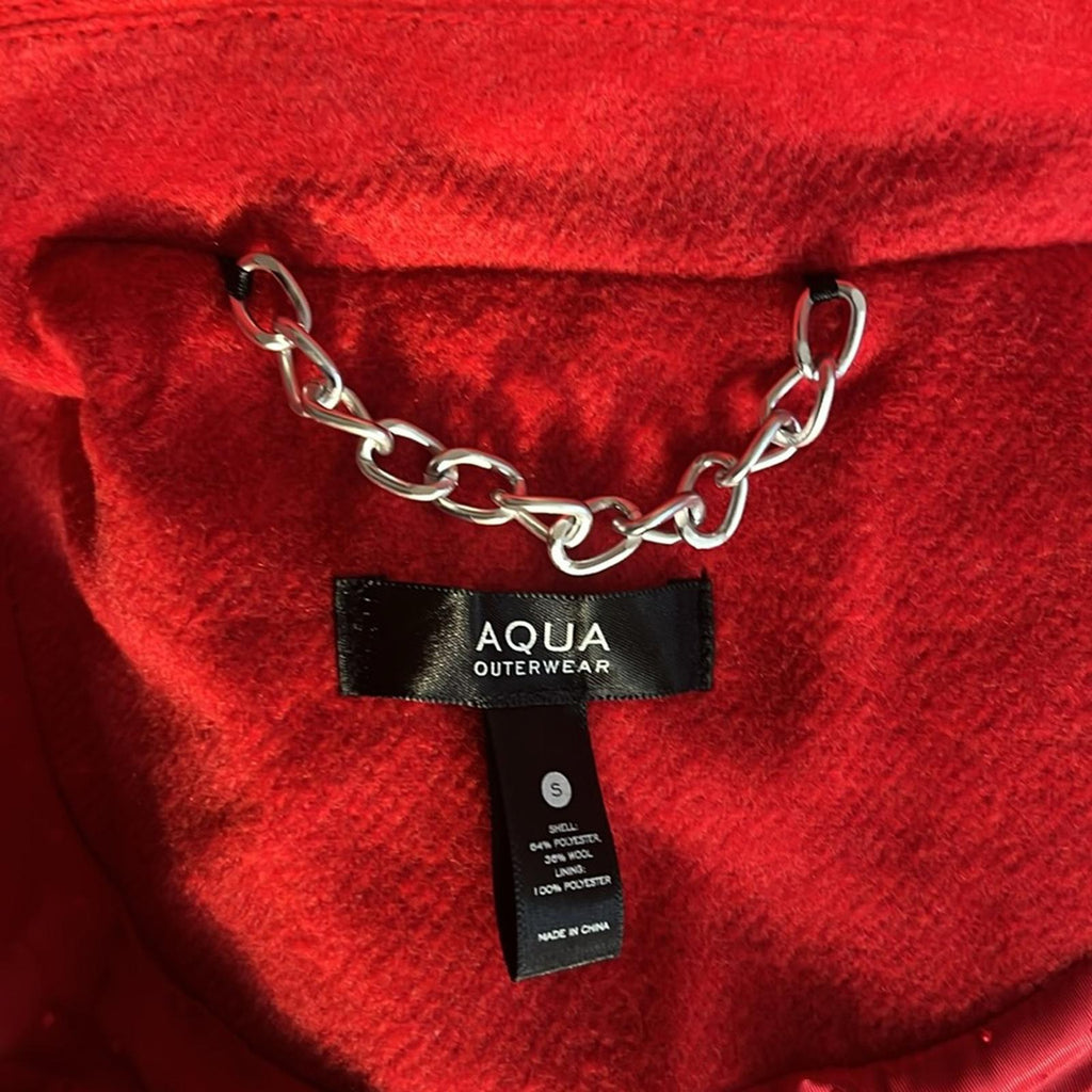 Bloomingdale’s Aqua Two Button Long Coat in Red, Size S, New w/Tag $178
