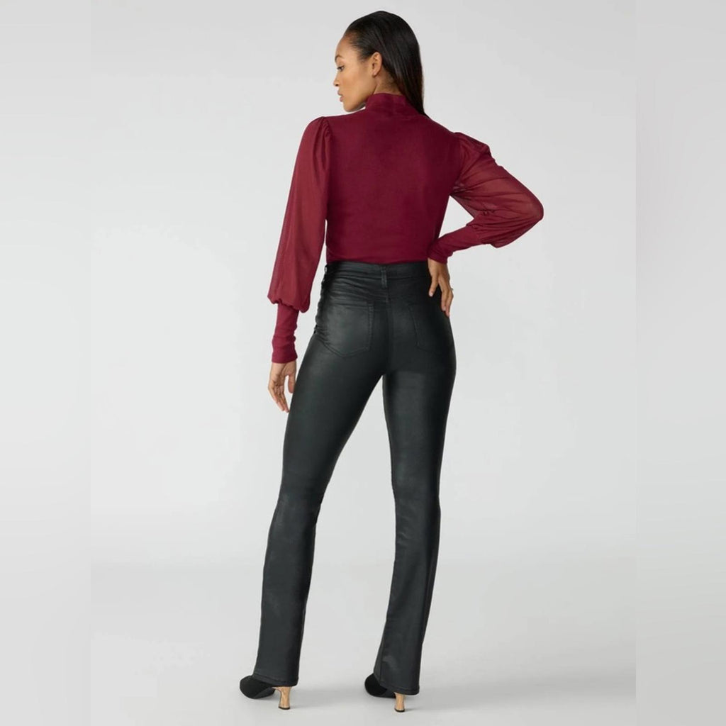 Anthropologie’s Sanctuary Birdy Twill Coated Flare Pants in Black, Size 32 NWT