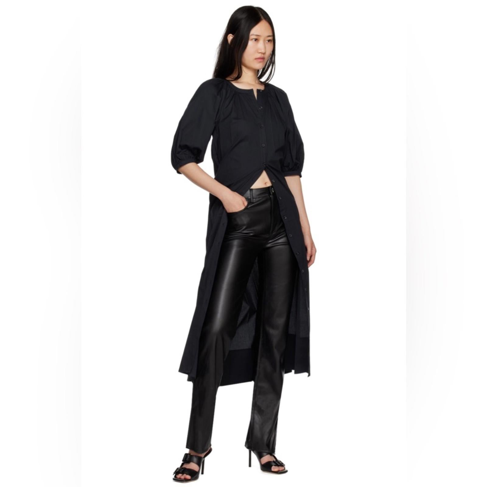 Staud Chisel Vegan Leather Straight-Leg Pants, Black High Waist Size 12 NEW $350