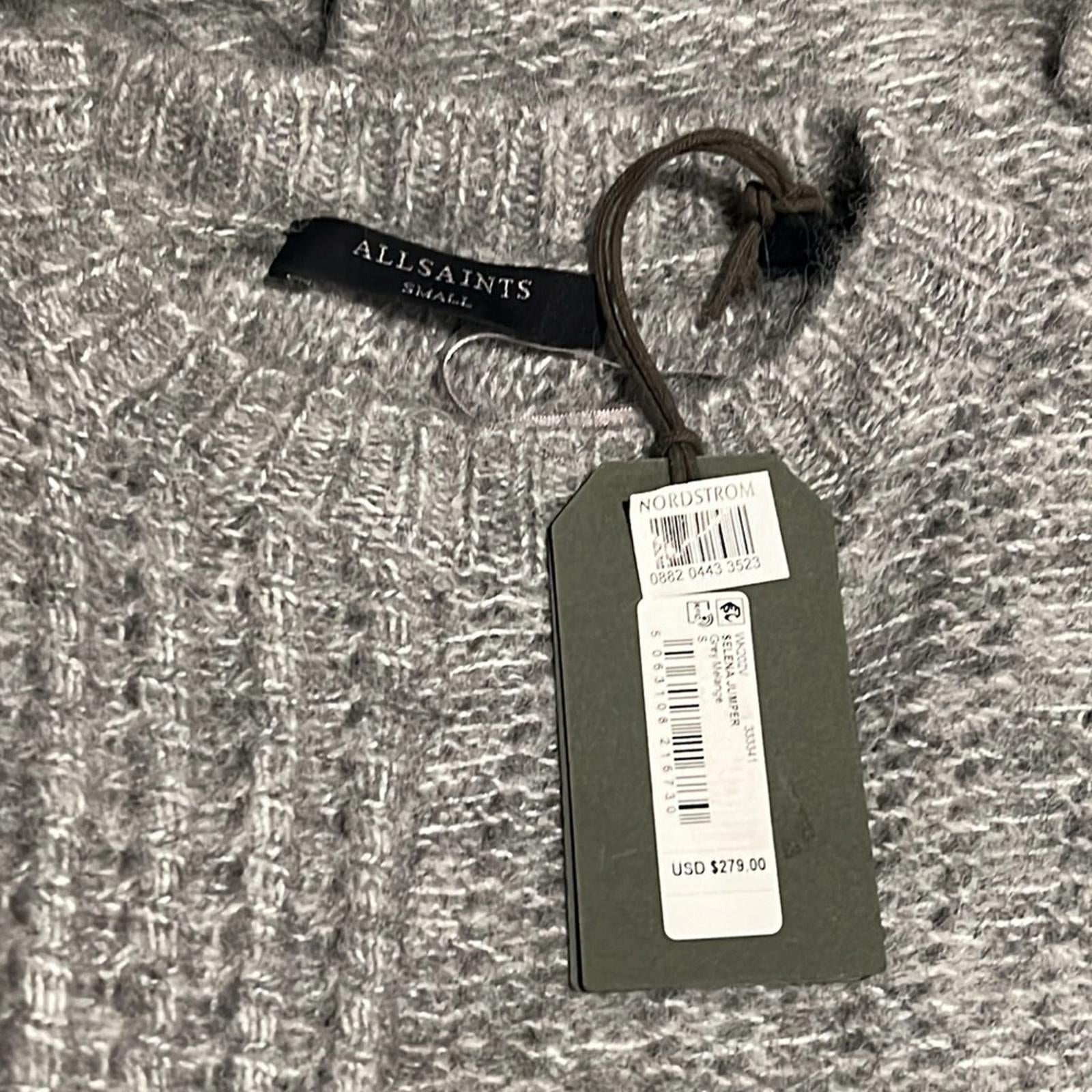 All Saints Selena Asymmetric Sweater, Alpaca Wool, Grey Melange Size S New w/Tag
