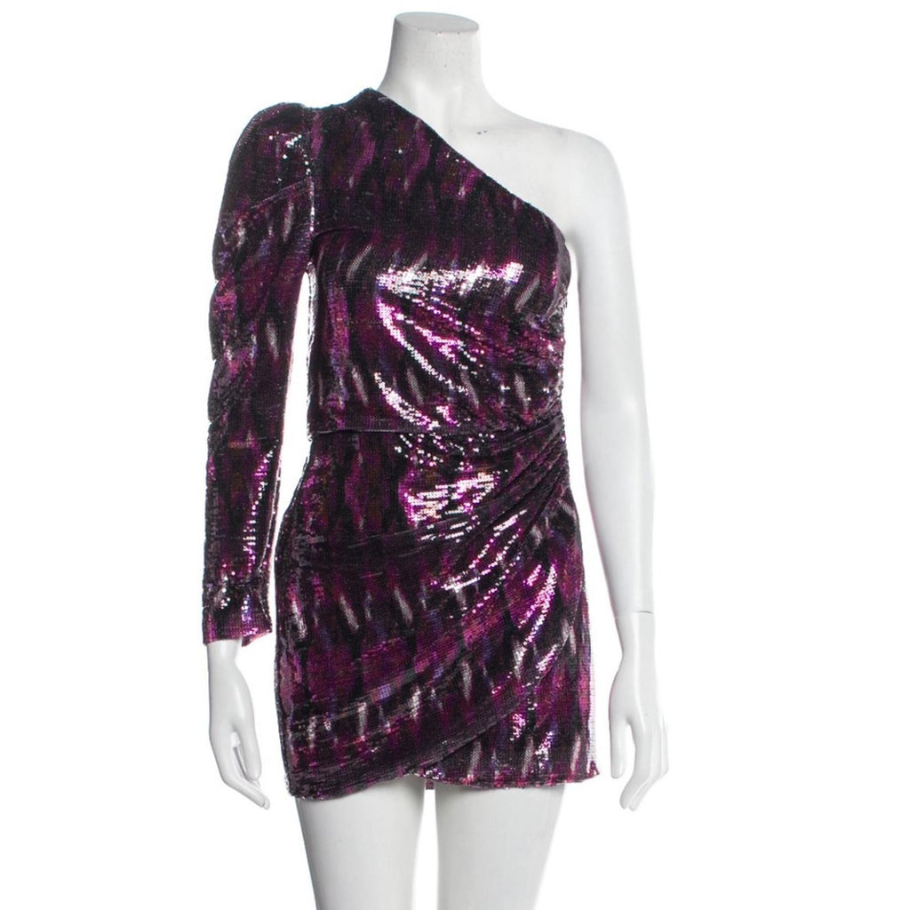 MISA Revolve Nova One-Shoulder Sequin Mini Dress, Purple Size S New w/Tag $370