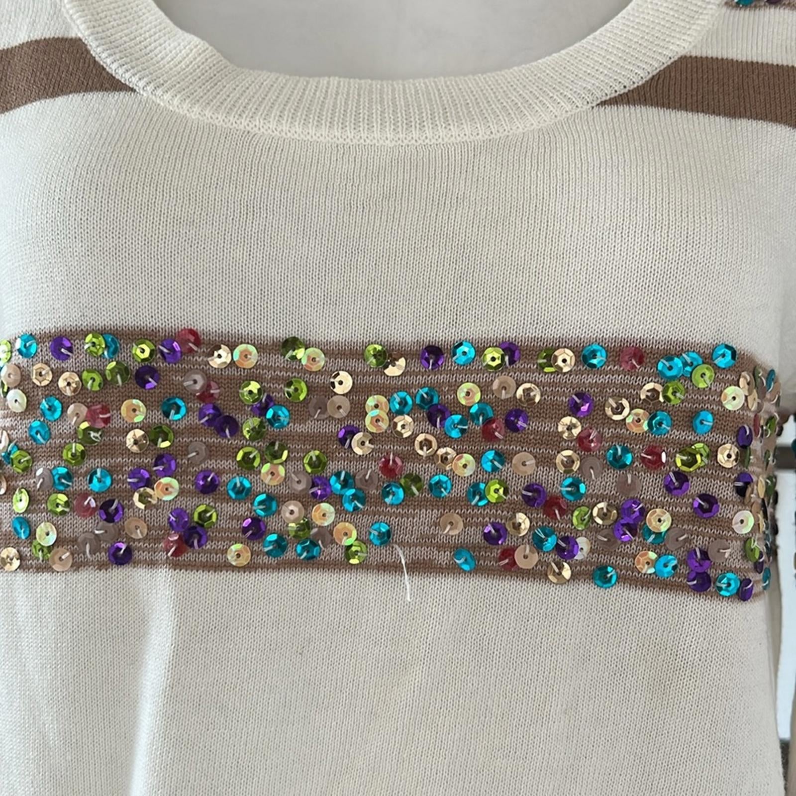 Willi Smith Hi-Low Crewneck Striped Sweater w/Sequin Detail Size L EXCELLENT!