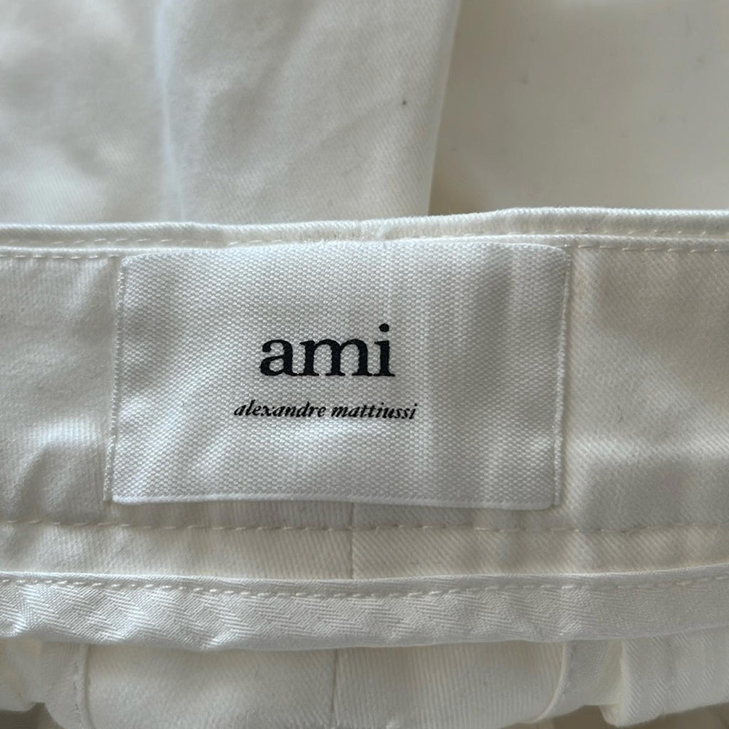AMI Alexandre Mattiussi Straight-Fit Trousers Pants in Off-White, Size L, NEW