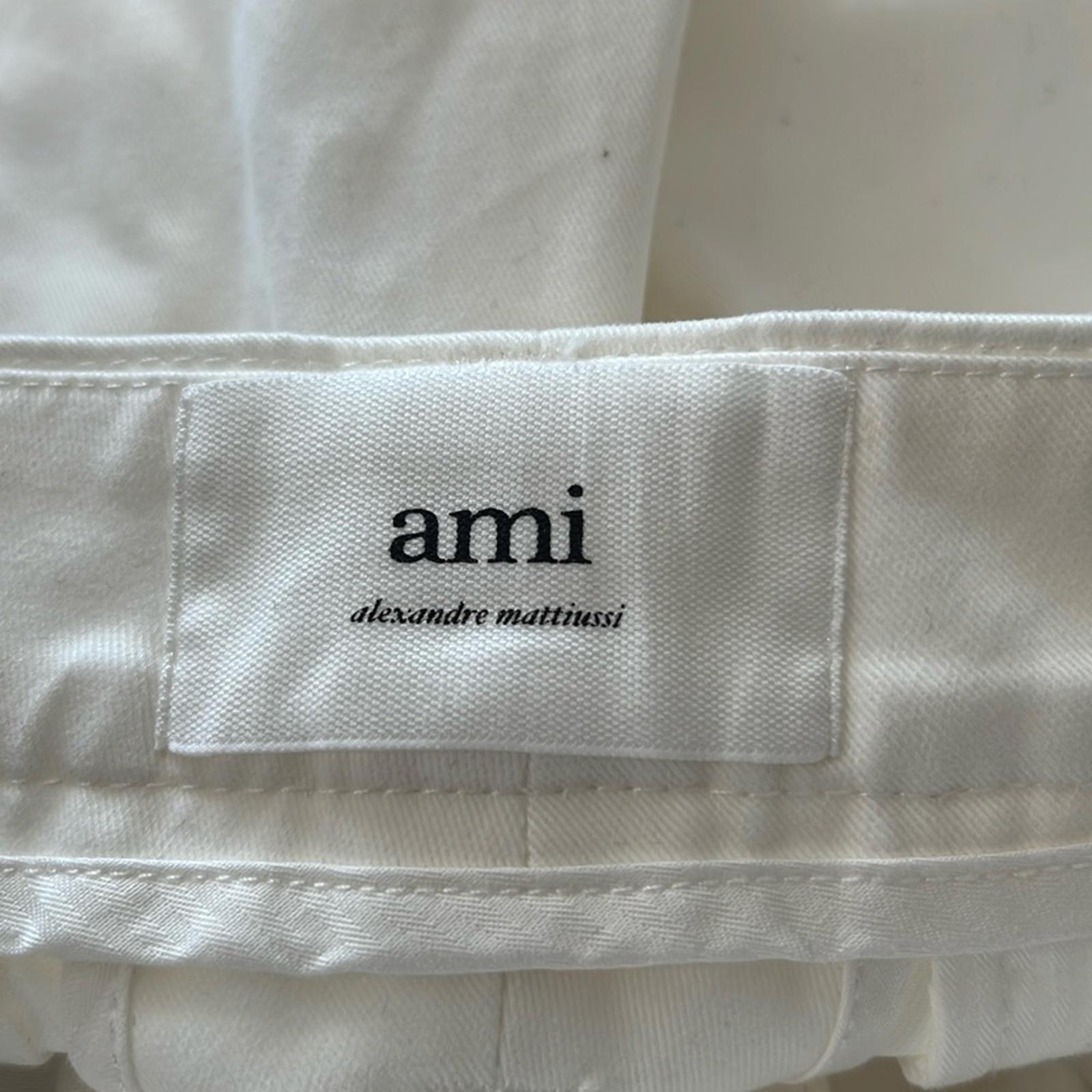 AMI Alexandre Mattiussi Straight-Fit Trousers Pants in Off-White, Size L, NEW