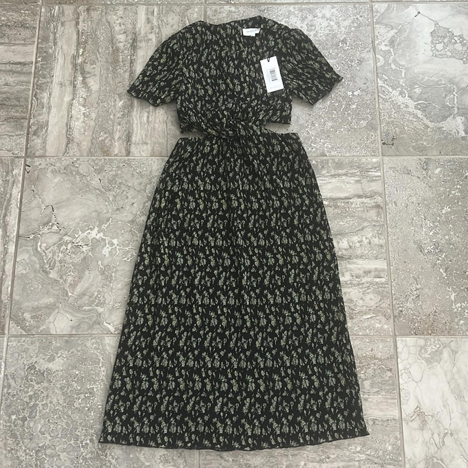 WhoWhatWear Drew Plissé Cutout Twist Midi Dress, Disty Floral Size XS NWT $178