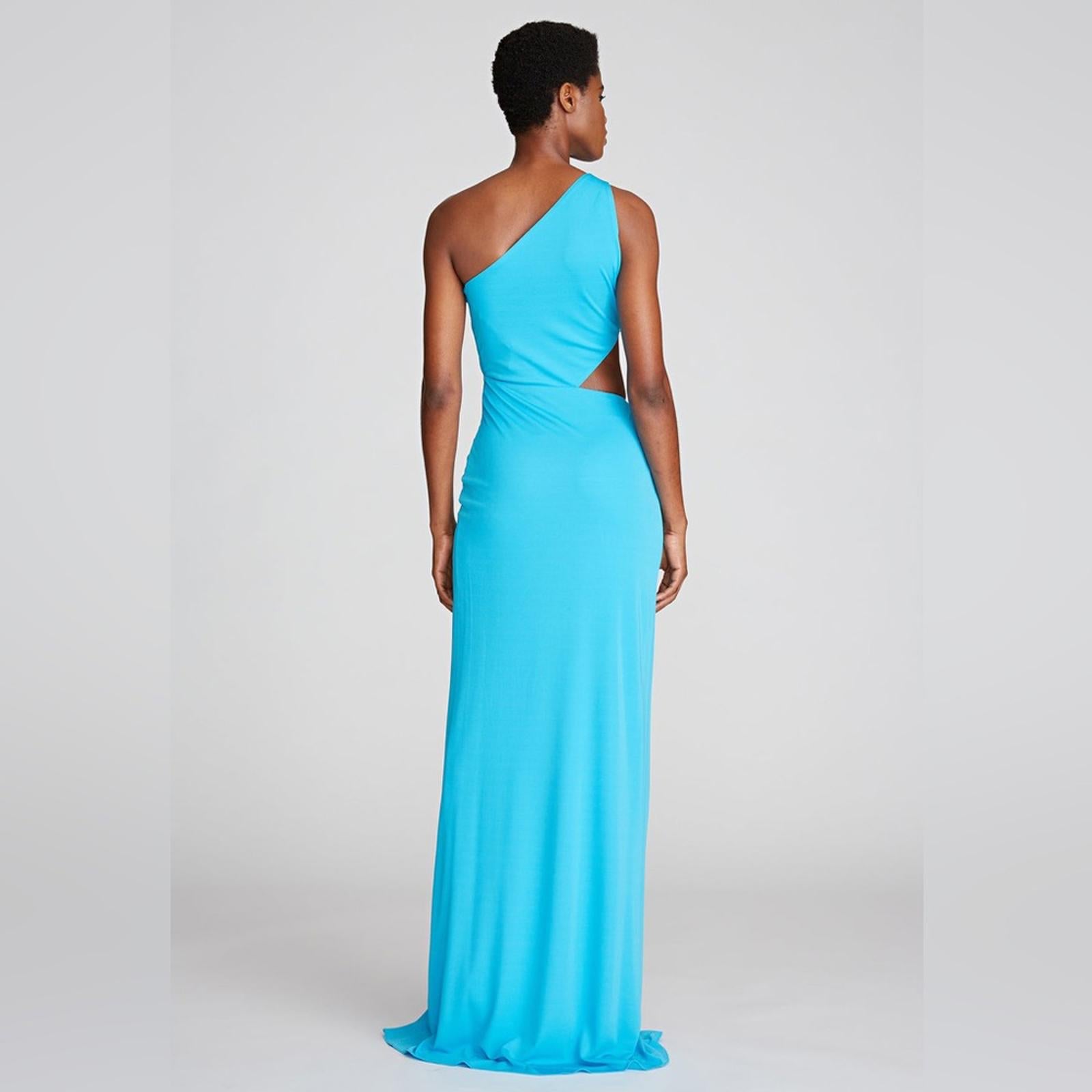 Halston Ivanna Gathered Asymmetric Cut-Out Gown, Aqua/Blue Size 4 New w/Tag