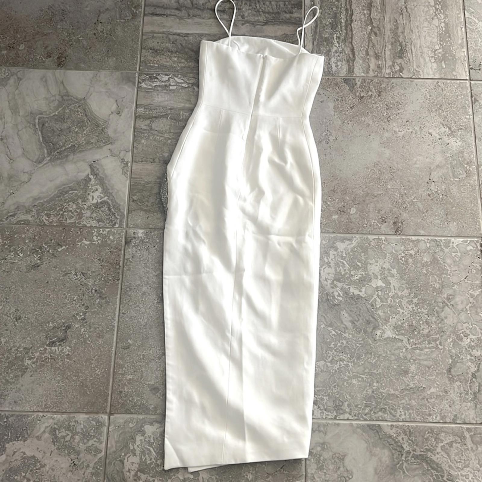David Koma STRAPLESS Glass Embellished Crystal Trim Dress in White, Size 2 NWT