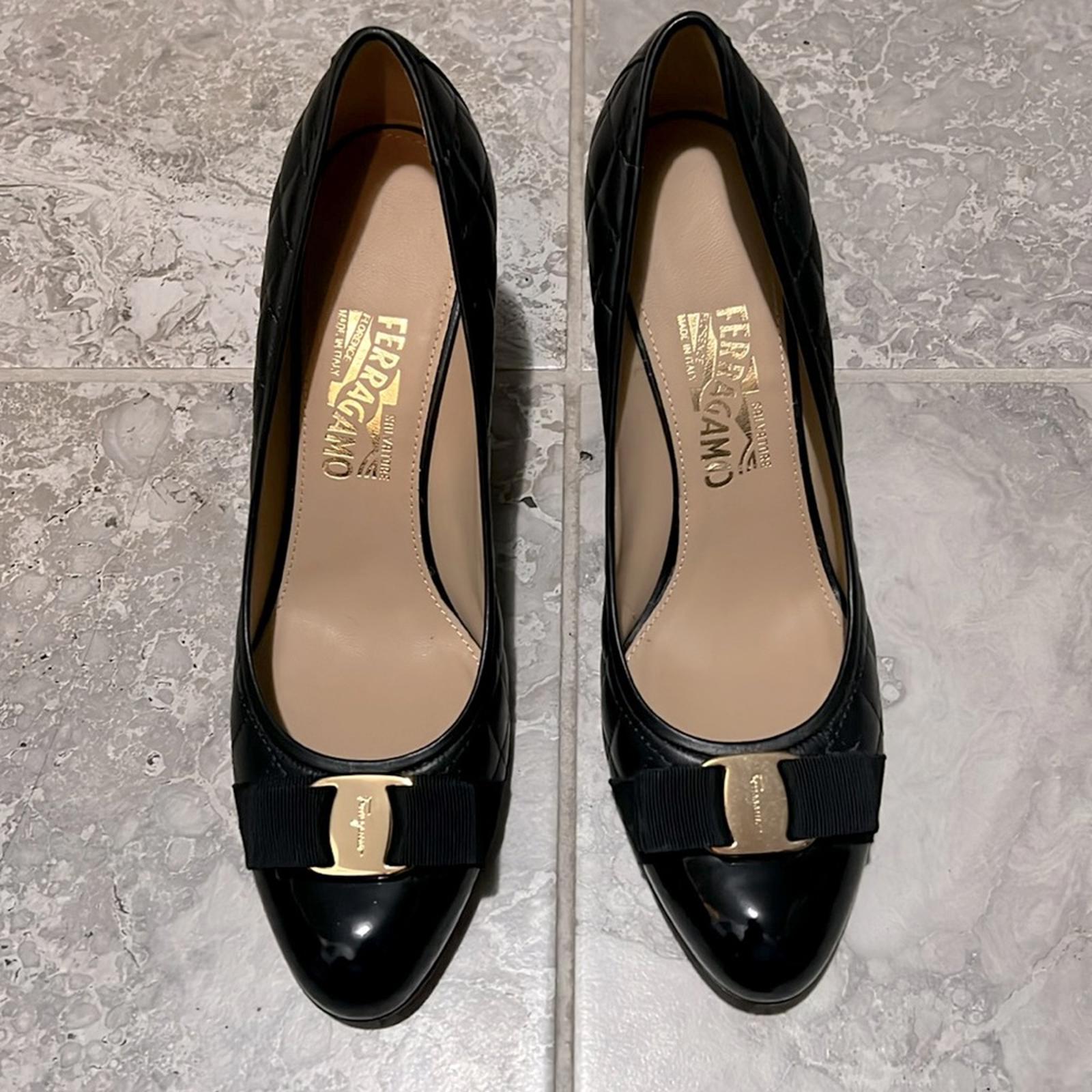 Ferragamo Carla Quilted Leather Cap Toe Pumps in Black, NWT, Size 11 B