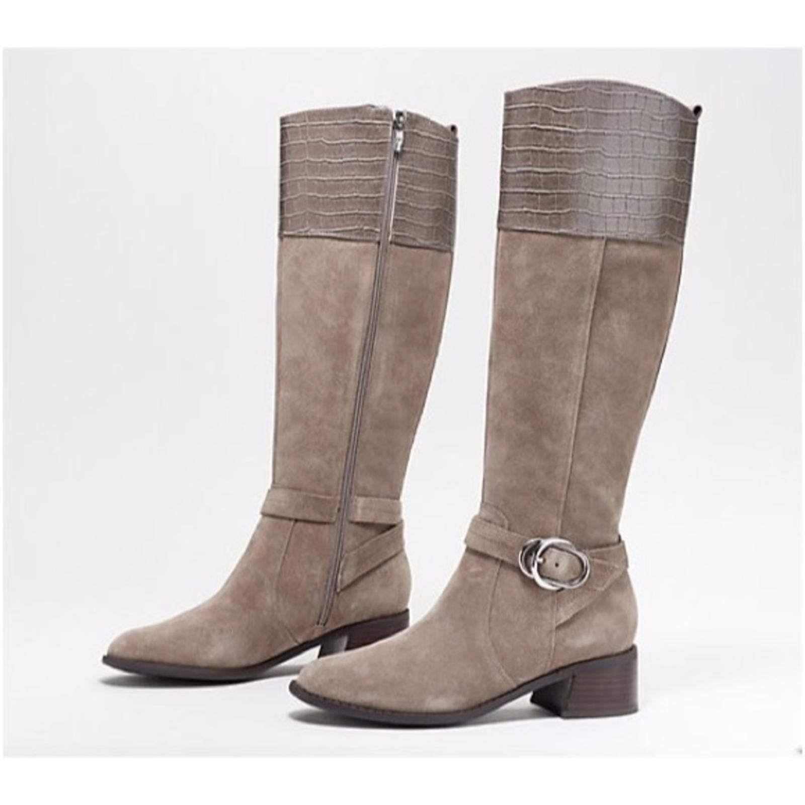 Marc Fisher Wide Calf Knee High Riding Boot in Taupe Suede, NEW, Size 11 Wide