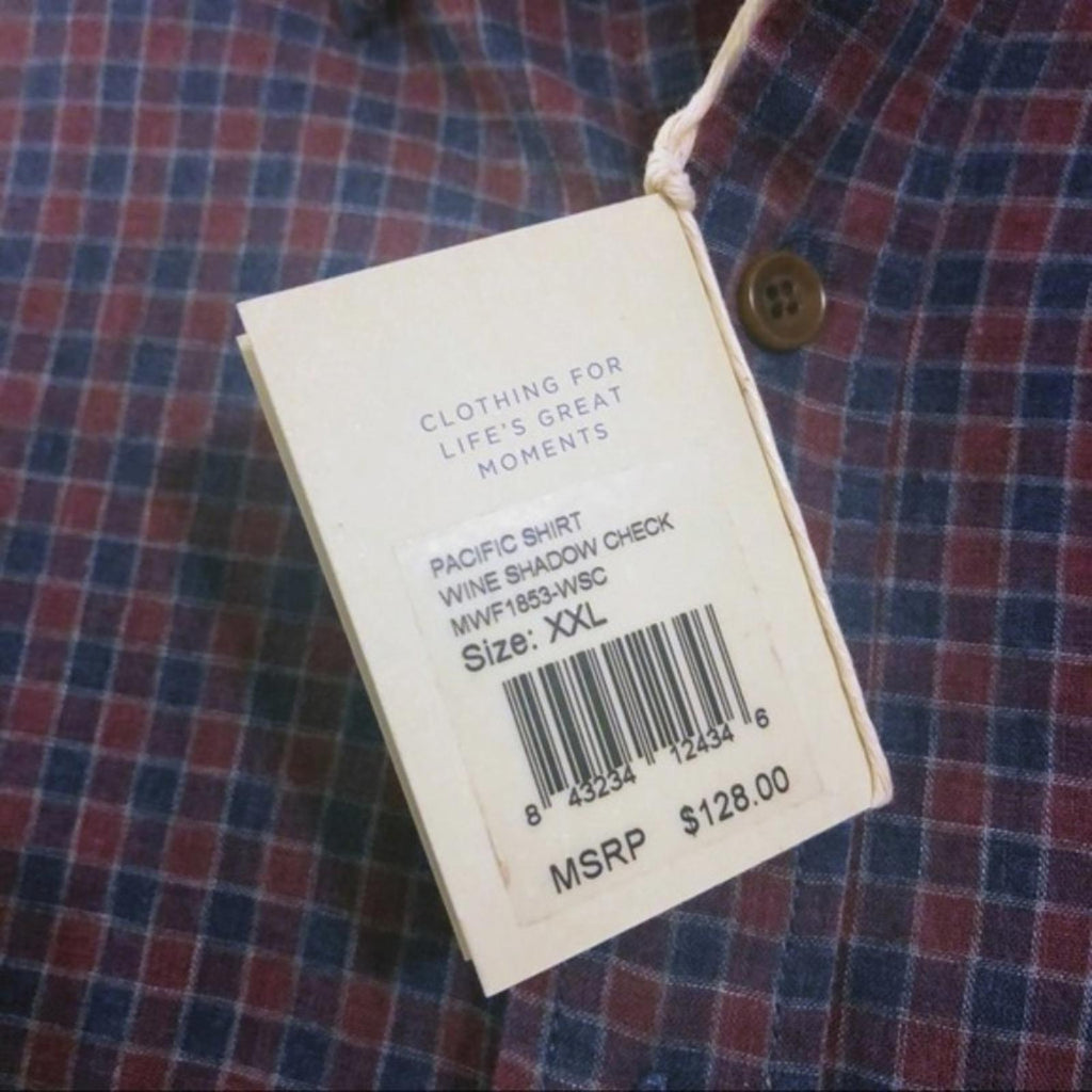 Faherty Double Cloth Wine Shadow Check Pacific Button Up Shirt Size XXL NEW