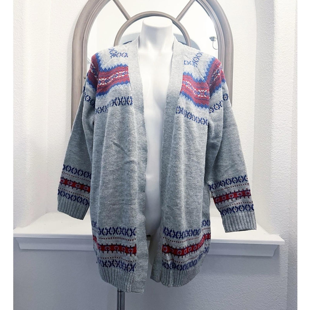 Lane Bryant Open Front Fair Isle Cardigan in Grey, Plus Size 14/16 EXCELLENT!