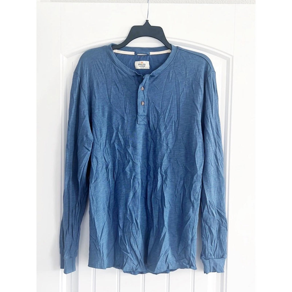 NEW Marine Layer Double Knit Henley, Blue Size Medium New w/o Tag $78 SOLD OUT!